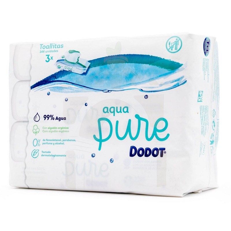 Pure aqua toallitas infantiles con algodón premium pack 2 envases 144  unidades 0% perfume, alcohol y plástico · DODOT · Supermercado El Corte  Inglés El Corte Inglés
