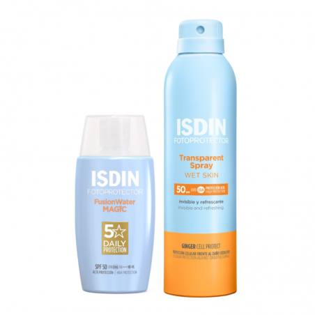 ISDIN pack solar transparent spray spf50 250ml + fusion water magic 50ml