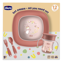 Chicco set de comida rosa +12 meses